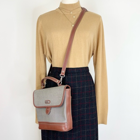 Vintage Esprit Crossbody Handle Bag Purse | Brown Check Pattern - Picture 2 of 10